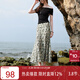 三彩2025夏季新款碎花半身裙斜裁A字裙松緊腰魚(yú)尾裙浪漫長(cháng)裙M