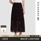 歌力思（ELLASSAY）【萊賽爾百褶透膚】2026春高腰大擺顯瘦中長(cháng)款半身裙女EWB371M001 摩卡棕 S