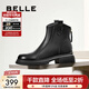 百麗（Belle）舒適瘦瘦休閑靴女冬季新款款商場(chǎng)同款羊皮復古靴B7E1DDD5 黑色-單里 36 (230mm)