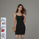 CHUU純色吊帶連衣裙女2026春夏新品辣妹微透性感字母織帶背心裙 黑色 均碼
