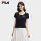 FILA 斐樂官方女子針織短袖衫2026夏新款時尚簡約百搭顯瘦修身T恤 正黑色-BK L 170/88A/L