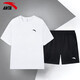 安踏運動(dòng)套裝男夏季速干透氣男士短袖健身衣短褲五分褲跑步t恤兩件套 純凈白/基礎黑-1（透氣輕?。?3XL