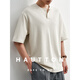 皓頓（HAUT TON）老錢(qián)風(fēng)復古紋理半開(kāi)襟五分袖短袖T恤男士2026夏季新款休閑上衣 暖卡杏 L 175