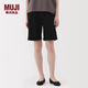 MUJI女式 粗細不均棉線(xiàn)絲光斜紋抽褶中褲 褲子女款25年夏季短褲女裝 黑色 XL （165/74A）