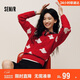 森馬（Semir）迪士尼紅色毛衣女可愛(ài)米奇提花騏驥紅寬松圓領(lǐng)套頭衫101125107004