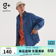 金利來(lái)（Goldlion）g+男士襯衫春秋露營(yíng)縫標圖案牛仔潮流寬松簡(jiǎn)約外穿式襯衣 55-中藍色 L
