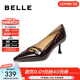 百麗（Belle）時(shí)尚百搭高跟鞋女商場(chǎng)同款舒適牛皮細跟單鞋BKR03AQ4 酒紅色 36 (230mm)