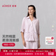 愛(ài)慕（Aimer）25新品睡衣套裝女舒適親膚棉莫干爽透氣長(cháng)袖長(cháng)褲逸家家居服套裝 短袖八分褲套裝-蒼煙紫90C L 170