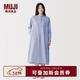 MUJI女式 木棉混 雙層紗織 長(cháng)袖連衣裙 女裝裙子 26年春季 BC2PPC6S 薩克森藍條紋 L (165/88A)