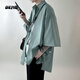OEMG排扣開(kāi)叉七分袖襯衫男冰絲夏季新款oversize寬松涼感襯衣休閑外套 淺綠色 XL [建議110-130斤]
