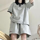 Sweetly·Sun女裝套裝春裝女2026新款短袖短褲韓版女學(xué)生學(xué)院風(fēng)休閑運動(dòng)套裝女 灰色休閑運動(dòng)兩件套【上衣+褲子】 S 建議80-100斤
