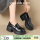 ZHR樂(lè )福鞋女復古舒適厚底單鞋女圓頭皮鞋女一腳蹬女鞋 AH551 黑色 37