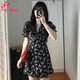 KPEX法式v領(lǐng)碎花連衣裙2026新款春夏季小個(gè)子赫本黑色顯瘦仙女魚(yú)尾短 花色 M 45/55kg