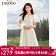 LAGOGO泡泡袖少女感純色連衣裙女拉谷谷2025夏新款甜美蝴蝶結裙子 米黃色 S