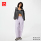 優(yōu)衣庫常規款女裝休閑廓形長(cháng)褲/彎刀鐮刀褲子系腰帶485273 71 淺藍紫色 S