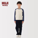 MUJI 大童 天竺編織 插肩長(cháng)袖T恤 童裝打底衫兒童上衣 藍色 150 /76A