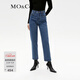 MO&Co.牛仔褲含綿羊毛小直筒九分復古精裁高腰顯瘦街頭風(fēng)摩安珂 牛仔藍色 S 26