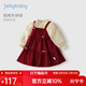 JELLYBABY連衣裙紅色春春女童兒童禮服裙春冬小童公主裙周歲生日宴寶寶裙子 紅色 90 CM