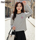 品彩（PinCai）T恤女春秋條紋圓領(lǐng)長(cháng)袖T恤優(yōu)雅休閑寬松打底衫P143T2014