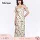 Fabrique【郁花園】桑蠶絲落肩兩穿印花連衣裙女夏季新款 草綠 S