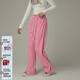 CHUU高腰闊腿休閑褲女2026春新品運動(dòng)風(fēng)休閑百搭松緊腰系帶長(cháng)褲 玫粉色 M