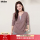MsShe【假兩件植絨針織】大碼女裝2026春裝胖mm燙鉆坑條長(cháng)袖T恤女 西梅紫色現貨 2XL