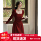 GARNUO紅色長(cháng)袖連衣裙女春秋法式訂婚禮服新娘敬酒服日?？纱┘t裙子長(cháng)裙 紅色【長(cháng)袖】 M 【111-120斤】