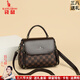 袋鼠卡拉送媽媽三八禮物軟皮斜挎包2026新款手提包時(shí)尚兩用單肩包百搭防盜 黑棕（禮盒裝+手包卡包） 小包（底部長(cháng)23-厚11-高17厘米）