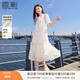 香影（xiangying）米色絕美雪紡連衣裙女2025夏季新款泡泡袖蕾絲系帶圓領(lǐng)仙女裙 米色 M
