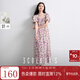 三彩2025夏季新款碎花連衣裙法式方領(lǐng)收腰A字裙泡泡袖長(cháng)裙S 玫紅色花卉 L 165/88A