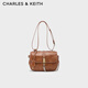 CHARLES&KEITH26春新品復古包掛鏈單肩腋下包豆腐包CK2-80782813 Distressed Tan復古鞣褐 S
