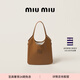 MiuMiu【禮物】繆繆女士IVY牛皮革大號托特包單肩包 干邑色