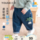 幼歌（YOUGE）【軟牛仔】嬰幼兒2024春季卡通造型牛仔褲寶寶休閑褲 牛仔藍（66-90兩用襠） 90 cm