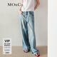 MO&Co.【臟臟褲】牛仔褲低腰含桑蠶絲寬松闊腿長(cháng)褲摩安珂 牛仔藍色 XS 25