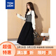 唐獅（TonLion）2023黑色條紋假兩件連衣裙女氣質(zhì)長(cháng)裙 黑色 L 