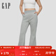 蓋璞Gap女裝秋季款刺繡logo抓絨松緊腰經(jīng)典喇叭褲合身運動(dòng)衛褲829378 淺灰色 M (165/70A) 亞洲尺碼