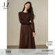 玖姿·安娜蔻曠野美拉德含綿羊毛假兩件設計輕熟連衣裙女裝2024冬款 深咖啡 S