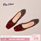 reemoor睿慕蝴蝶結淺口單鞋2026春季新款平底時(shí)尚百搭芭蕾舞鞋女 酒紅色 37