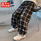 酷樂(lè )羊女童春裝褲子2026新款兒童洋氣女孩春秋褲子寬松休閑格子運動(dòng)長(cháng)褲 黑色 140 建議身高130cm