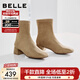 百麗（Belle）畫(huà)廊假日復古彈力靴女冬季新款氣質(zhì)粗跟增高瘦瘦短靴BBWB1DZ5 棕色 37