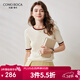科蒙博卡2024秋季新款桑蠶絲條紋撞色短袖針織T恤女時(shí)尚休閑上衣 牛奶白 L