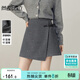 尚都比拉格雷系高腰半身裙女冬季設計感皮袢扣交疊A字裙小個(gè)子高級感短裙