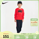 NIKE 耐克童裝男女童長(cháng)袖T恤+長(cháng)褲2件套2025春季兒童套裝 正黑色 110 /56 【建議身高104-110cm】