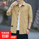 免燙寬松版短t襯衫男士夏季七分袖休閑工裝襯衣男裝韓版潮流 CX-8111T恤七分袖卡其 XL 推薦130-145斤