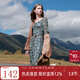 三彩2025秋款法式復古雪紡碎花裙連衣裙大擺長(cháng)裙浪漫M 深海藍花卉 M 160/84A