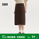 森馬（Semir）森柔牛仔|牛仔半身裙女開(kāi)叉長(cháng)裙顯腿長(cháng)秋鹽系復古直筒裙潮酷 深咖啡50954 L