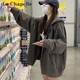 拉夏貝爾（La Chapelle）連帽衛衣女裝韓版2026春秋季新款美式復古氣質(zhì)小個(gè)子開(kāi)衫外套上衣 深灰 L 【推薦110-120斤以?xún)取? title=