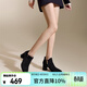 千百度（C.BANNER）粗高跟時(shí)裝靴女羊皮顯瘦小短靴A24552115 黑色 37