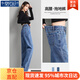 莫代爾牛仔褲女裝2025秋冬季新款時(shí)尚百搭寬松緊高腰闊腿直筒褲顯瘦女褲 MX-10-1039_藍色 半松緊腰  2XL 建議130-145斤