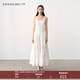 GREEN BELT礫色淺春26春吊帶修身白色連衣裙收腰薄透鏤空刺繡長(cháng)裙
